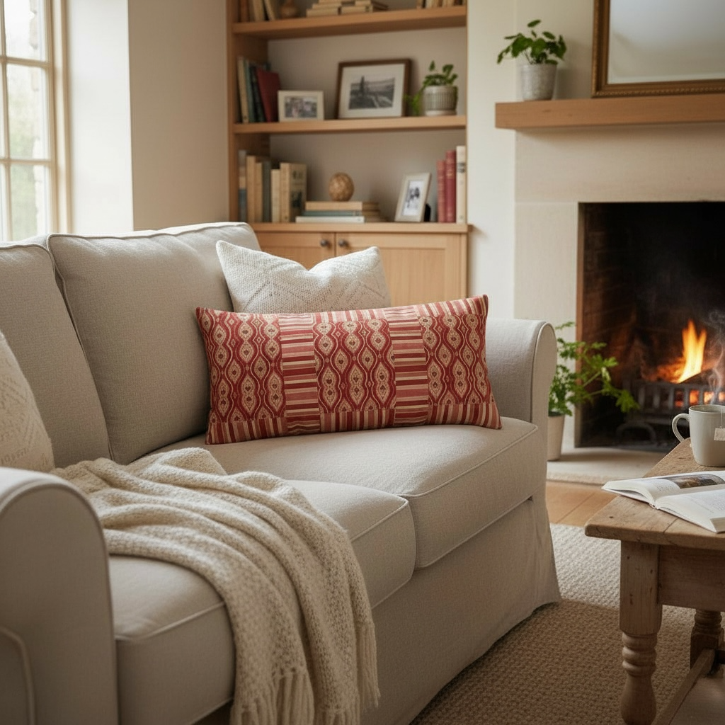 Red Hearts Ikat Striped 12 x 24 Pillow Cover
