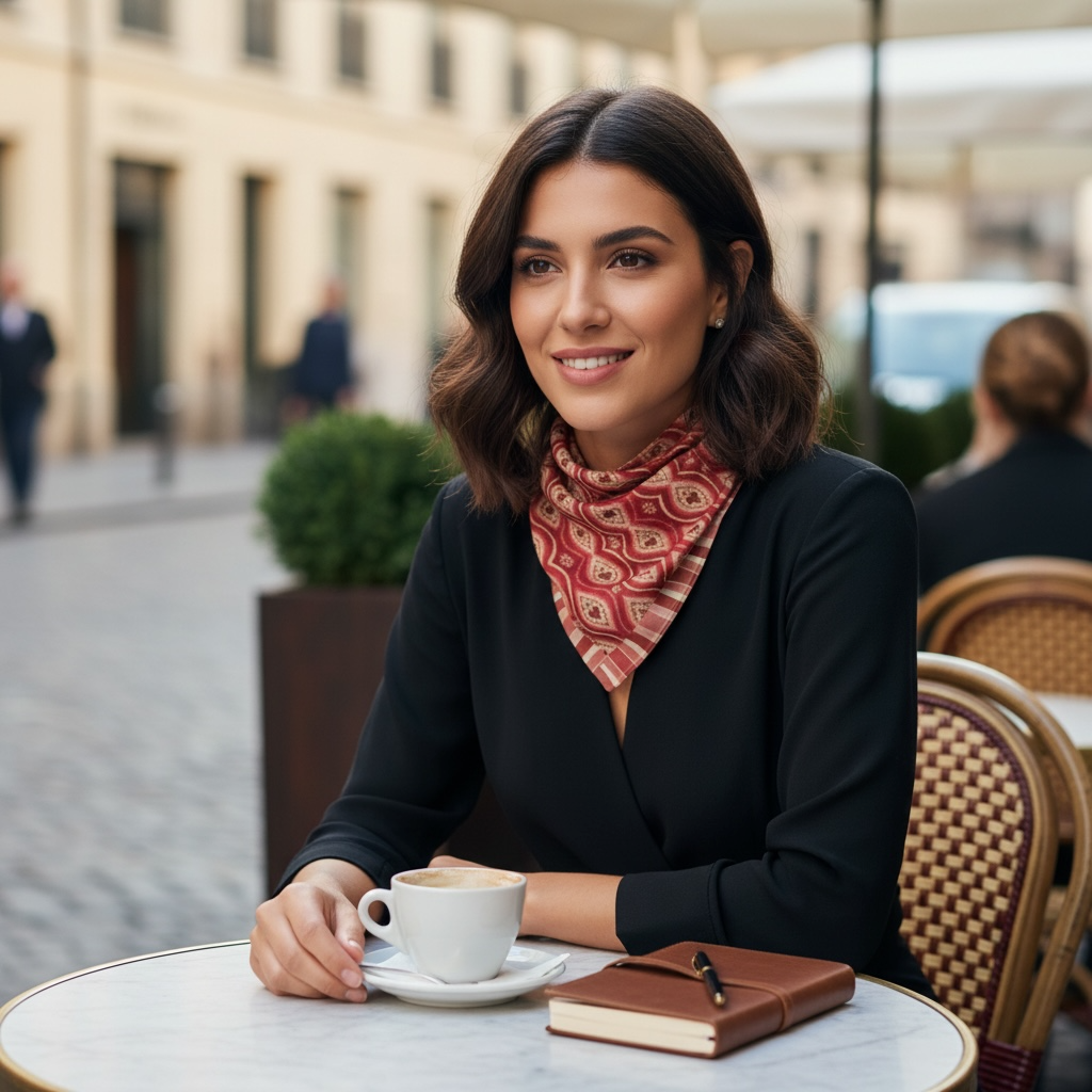 Red Hearts Ikat Silk Square Scarf