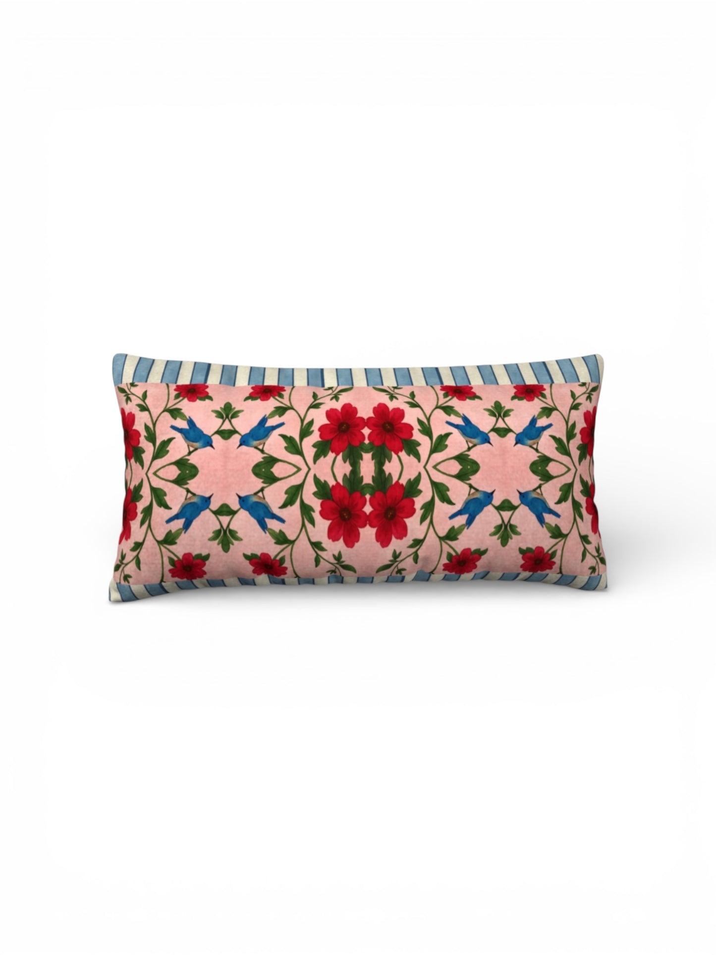 Songbird Bloom Pink Striped Blue 24 x 12 Pillow Cover