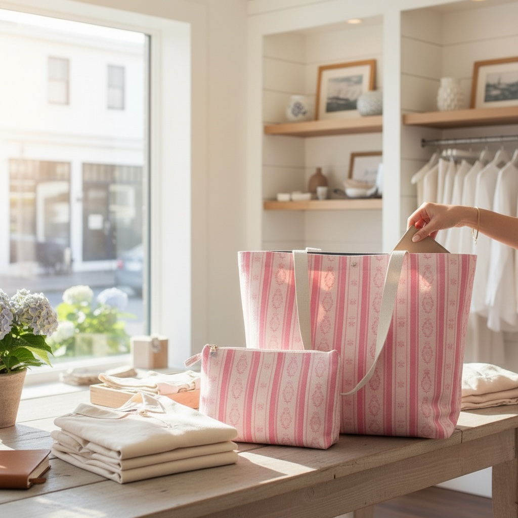 Swedish Folk Stripe Set: Canvas Tote & Makeup Bag