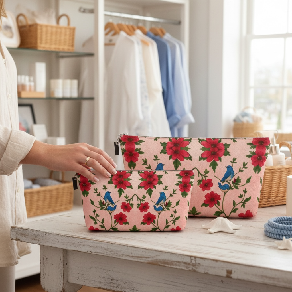 Songbird Bloom Pink Set: Canvas Tote & Makeup Bag