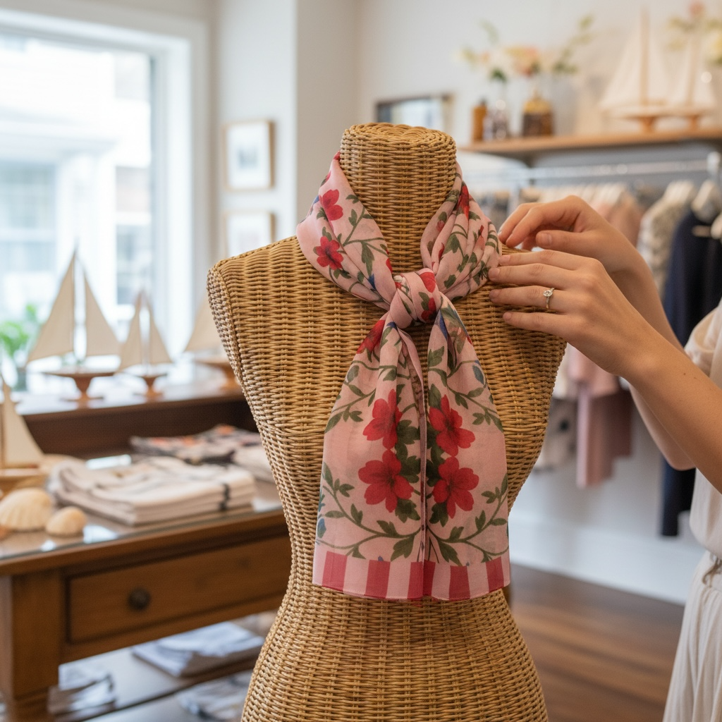 Songbird Bloom Pink - Pink Striped Border Silk Long Scarf