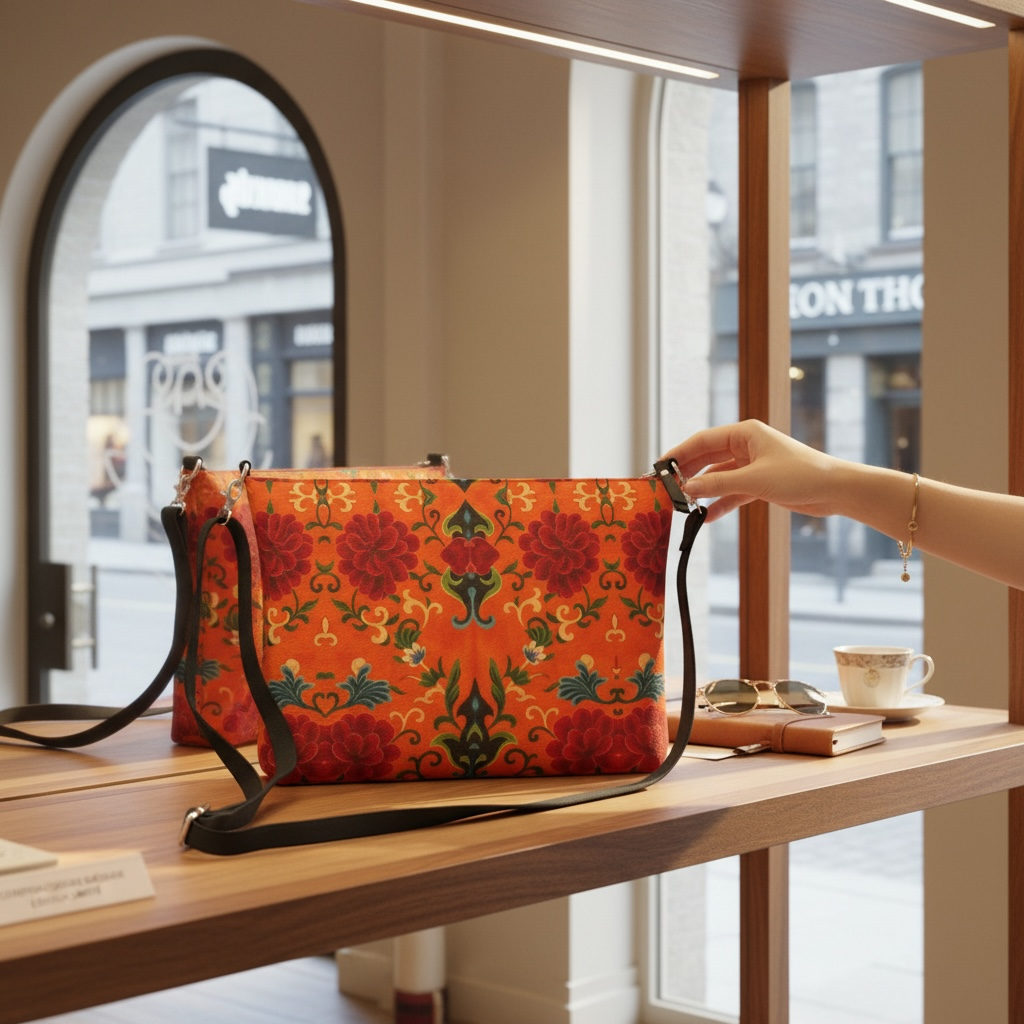 Marquesa Peonies Tangerine Vegan Leather Crossbody Purse