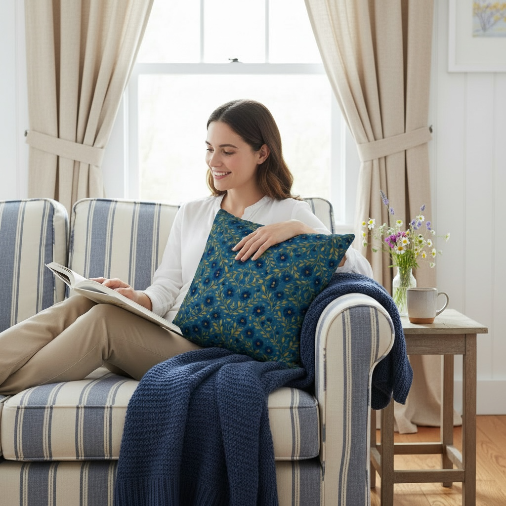 Indigo Meadow Floral 22 x 22 Pillow Cover