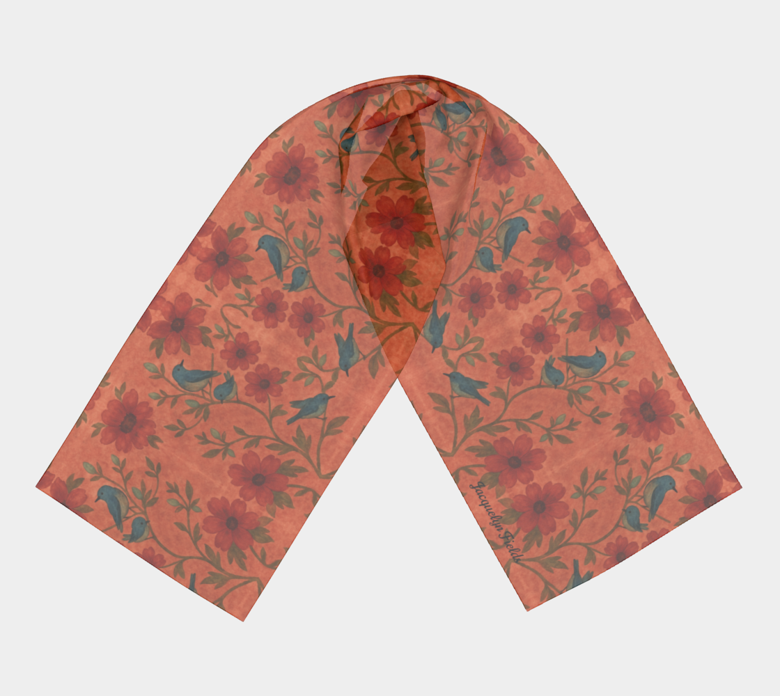 Songbird Bloom Terracotta Silk Long Scarf