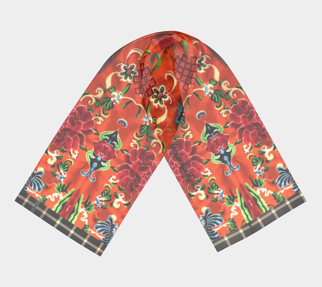 Jade and Flame Silk Long Scarf