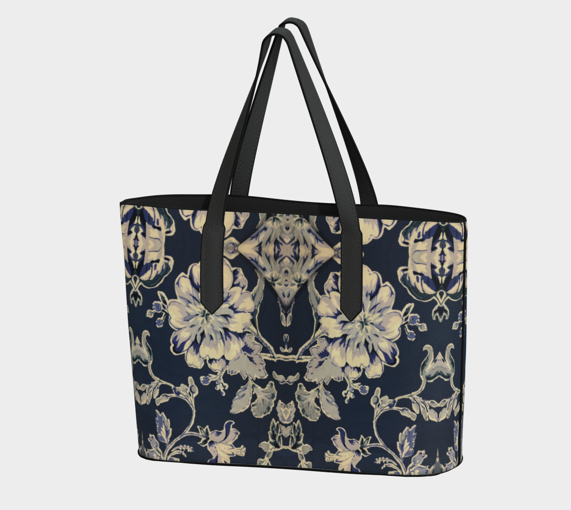 Blue Fleur Vegan Leather Tote Bag
