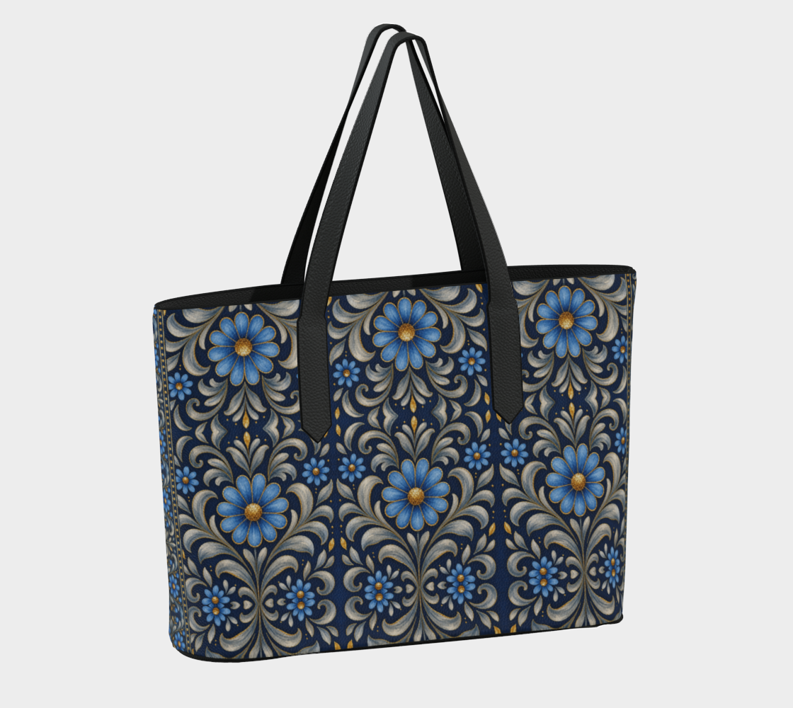 Gilded Navy Azure Bloom large vegan tote bag