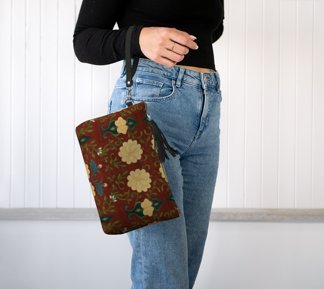 Marquesa Peonies Cranberry Vegan Leather Clutch Wristlet