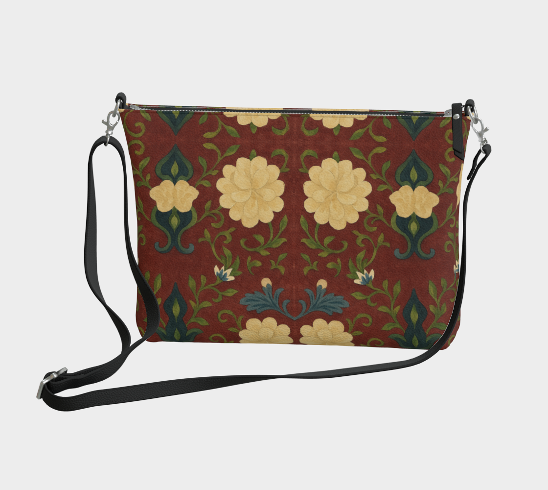Imperial Peonies Cranberry Vegan Leather Crossbody
