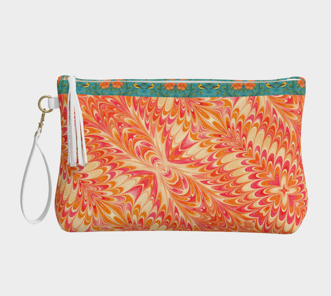 Tangerine Swirl Vegan Leather Clutch Wristlet