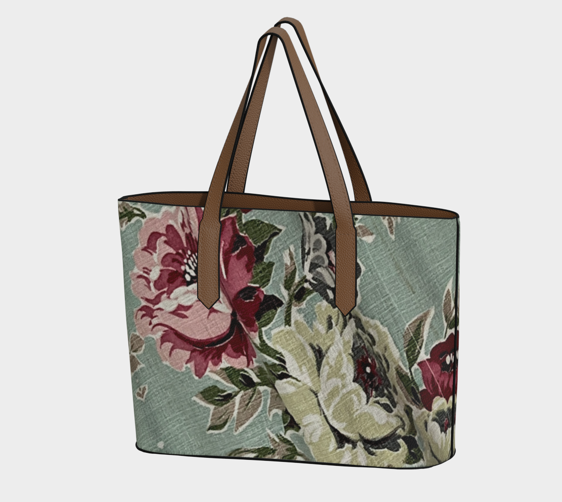 Seafoam Roses Vegan Leather Tote Bag