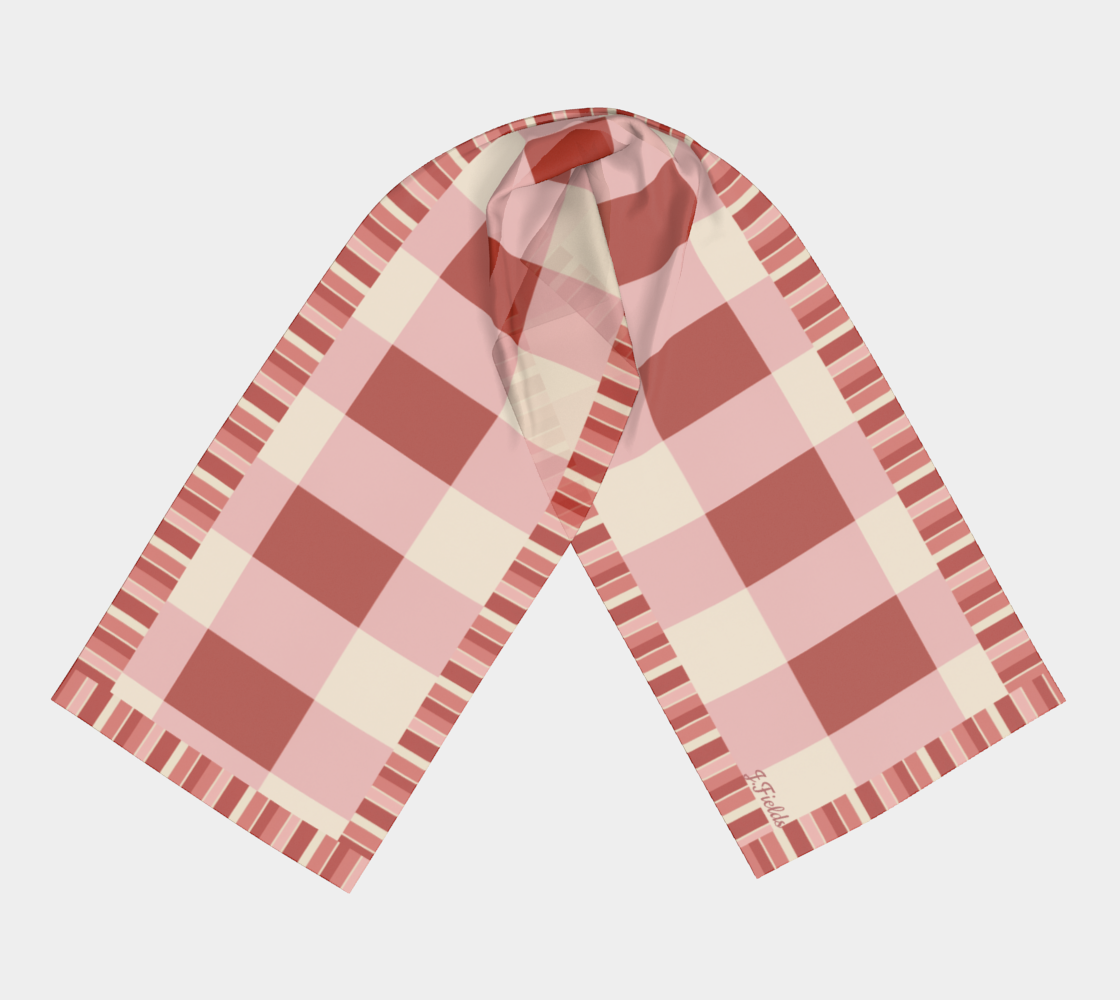 Red Gingham Silk Long Scarf