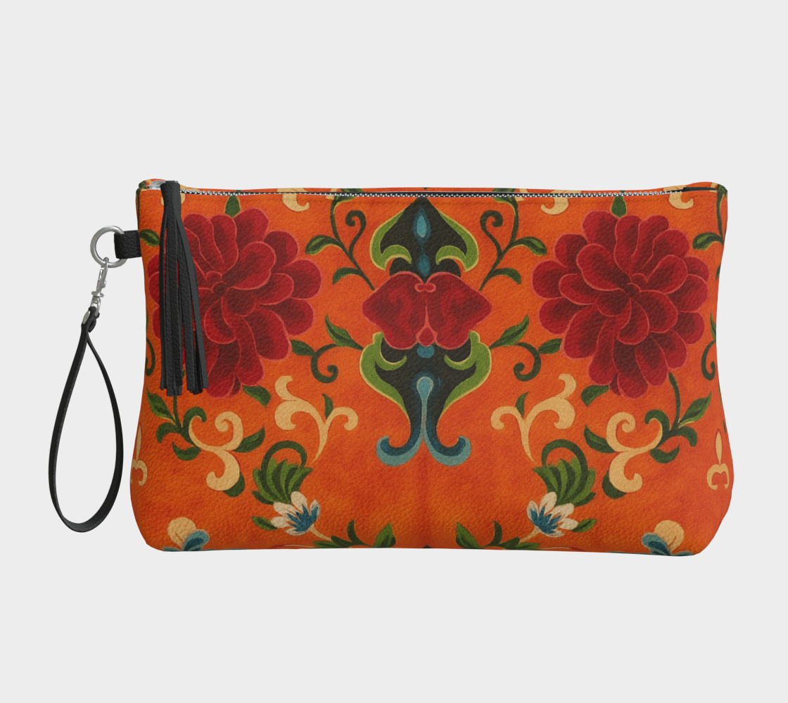 Imperial Peonies Tangerine Vegan Leather Makeup Bag