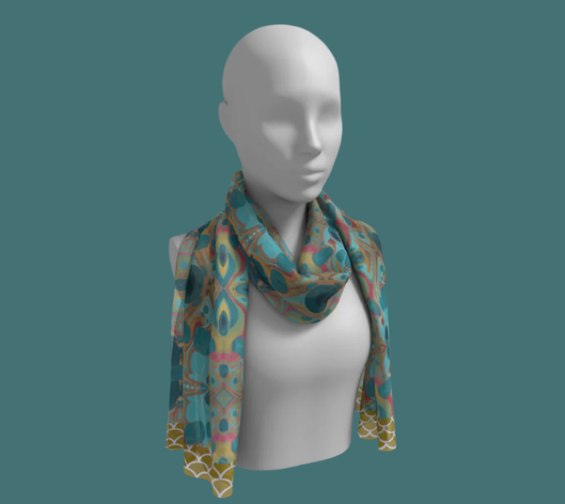 Gilded Currents Long Silk Scarf