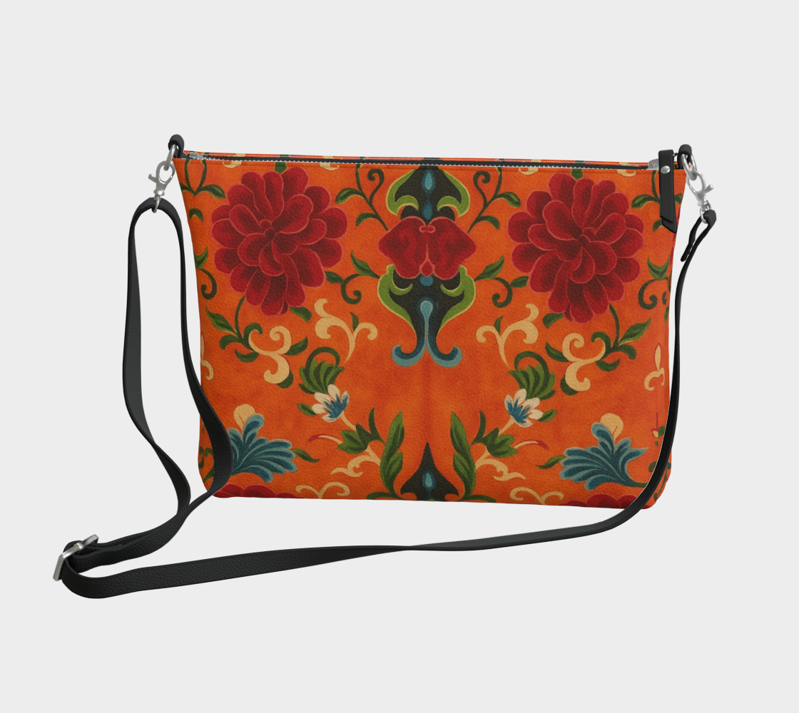 Imperial Peonies Tangerine Vegan Leather Crossbody Purse