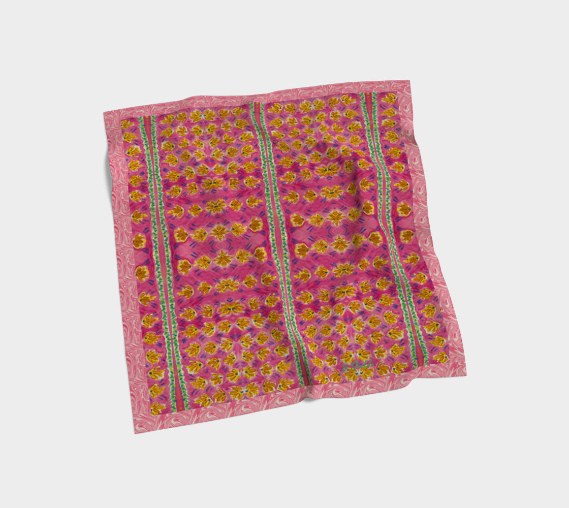 Pink Botanique with Border Silk Square Scarf