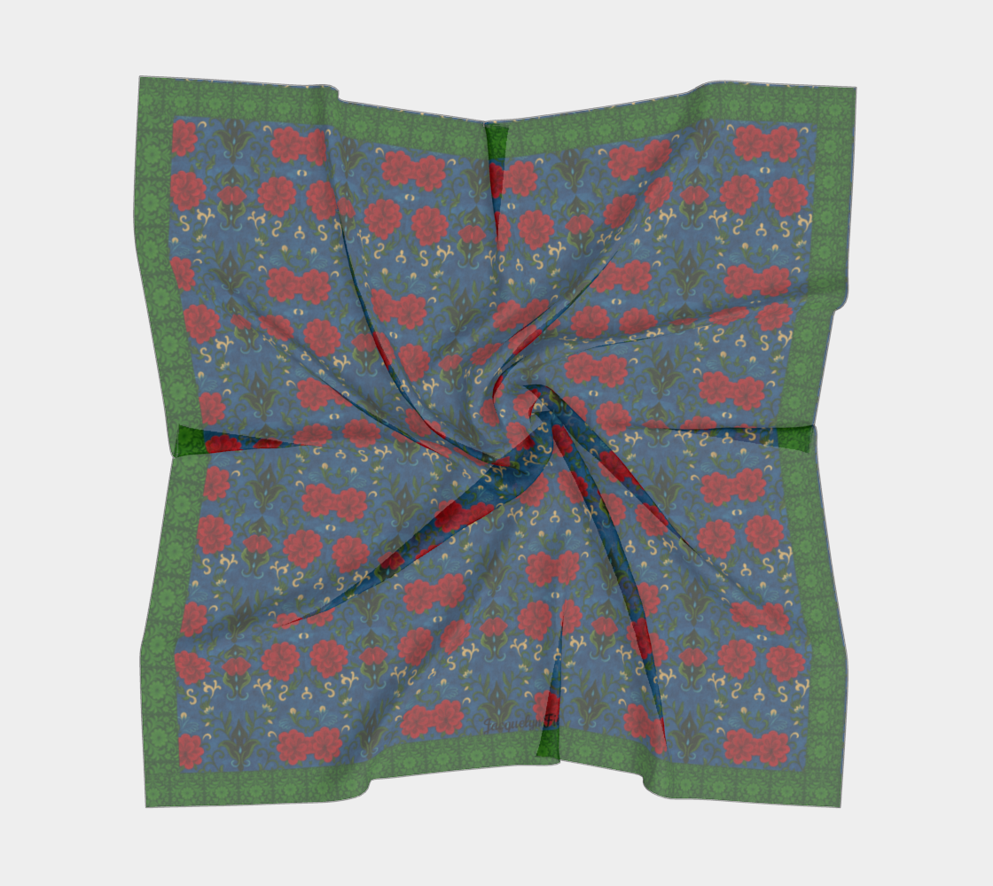 Imperial Peonies Sapphire Silk Square Scarf