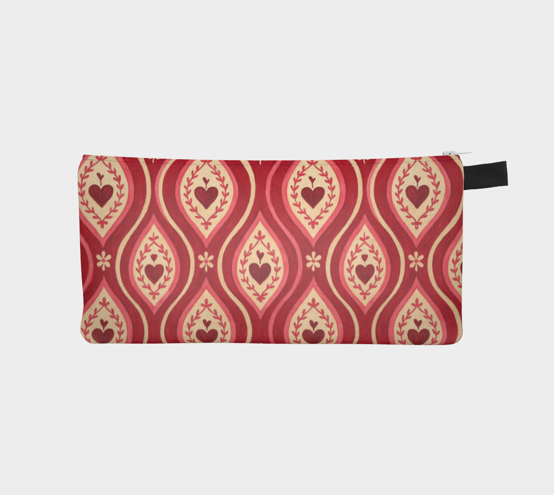 Red Hearts Ikat Pencil Case