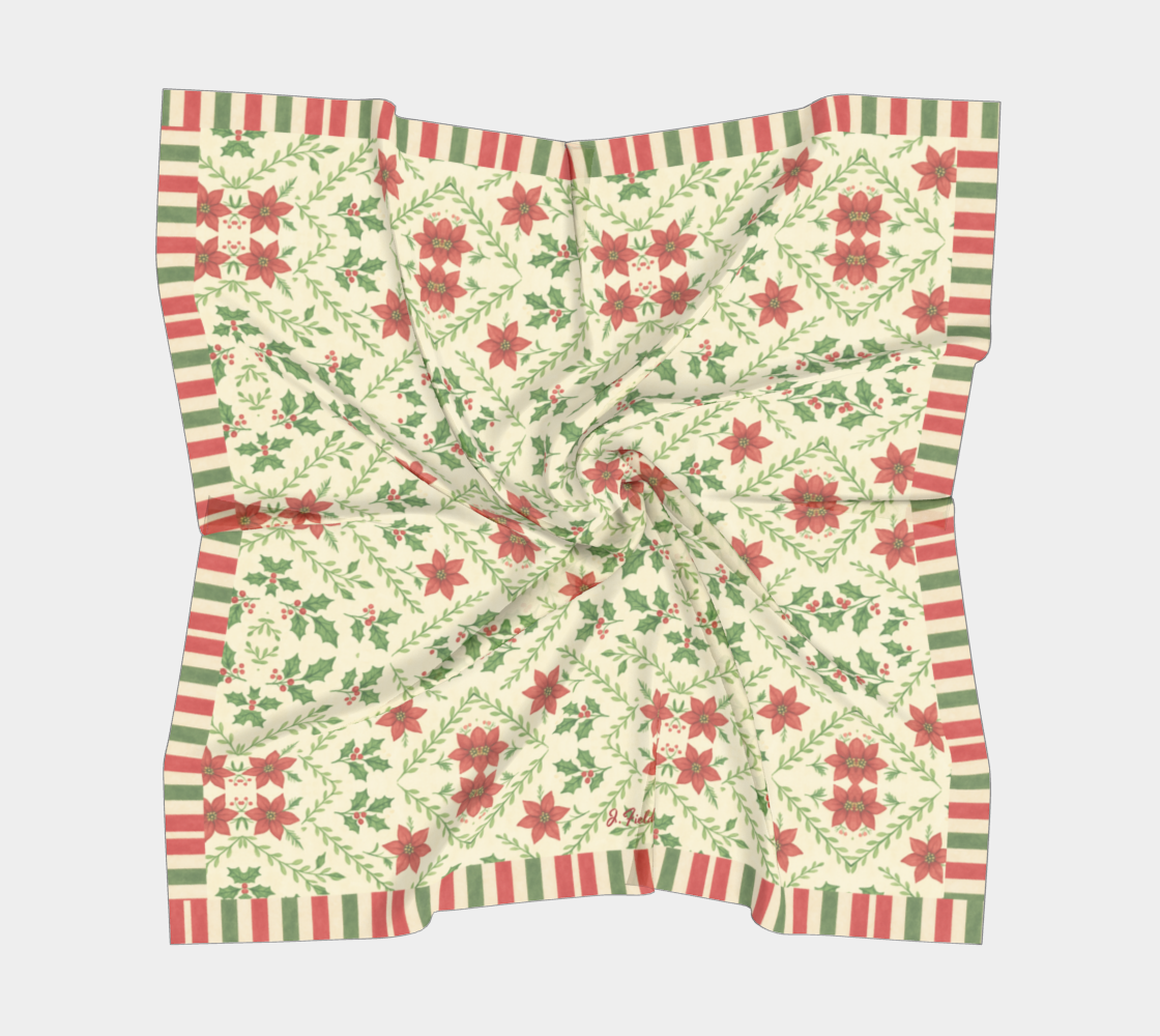 Christmas Allover with Stripes Holiday Silk Square Scarf