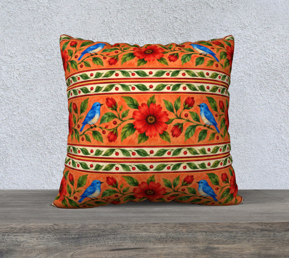 songb ird bloom terracotta banded 22 x 22 pillow