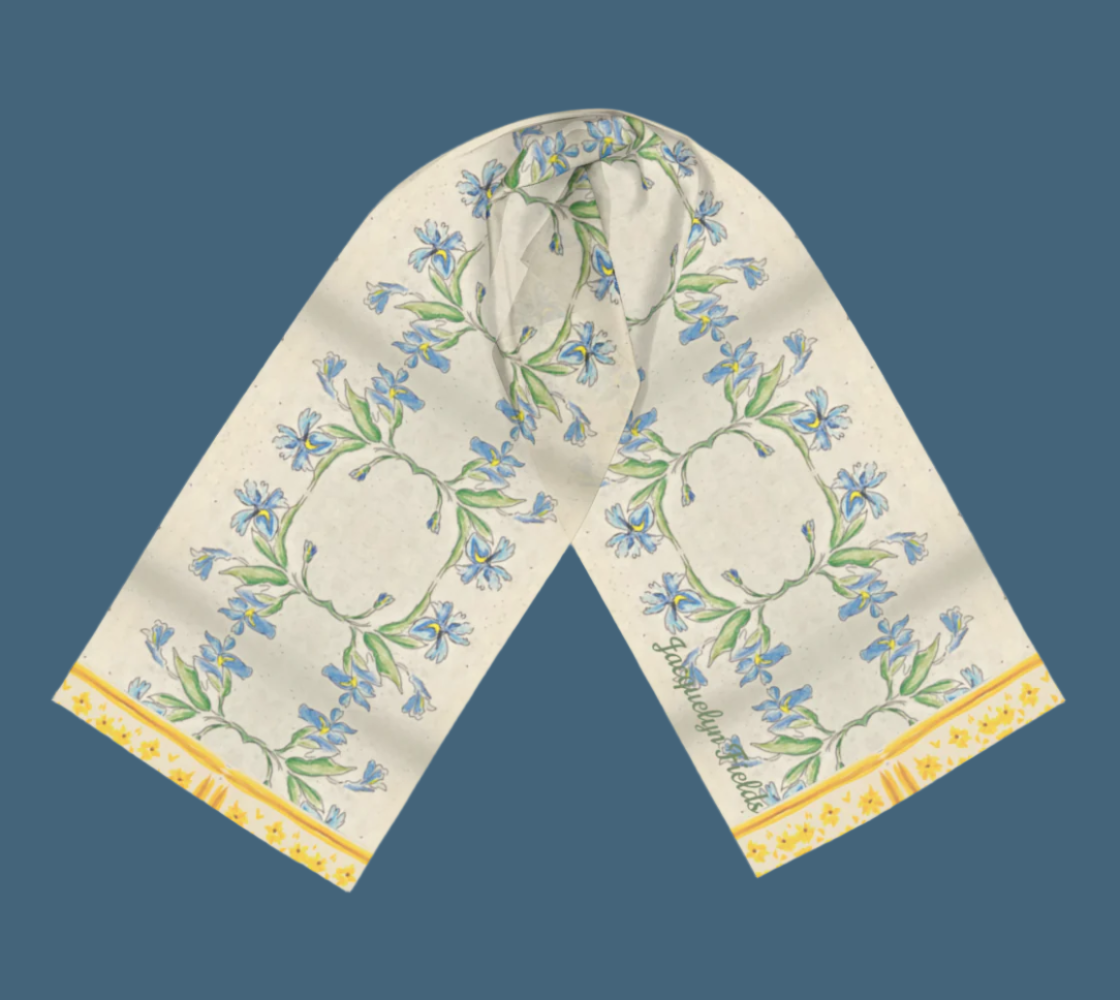 Blue Iris Long Silk Scarf w/ Border