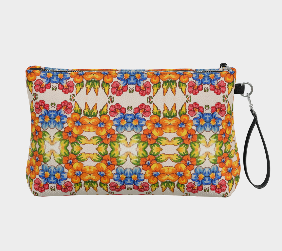 Seaside Blooms Vegan Leather Clutch Wristlet