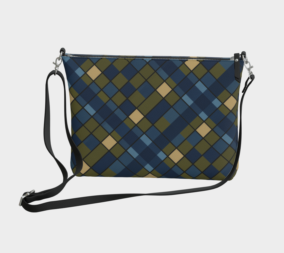 Blue Plaid Vegan Leather Crossbody Purse