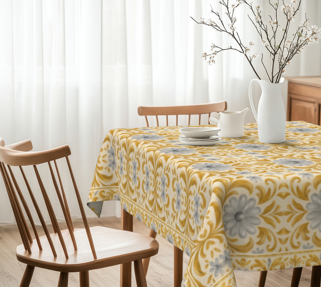 Gilded Garden Damask 60 x 60 WEDDING tablecloth with border