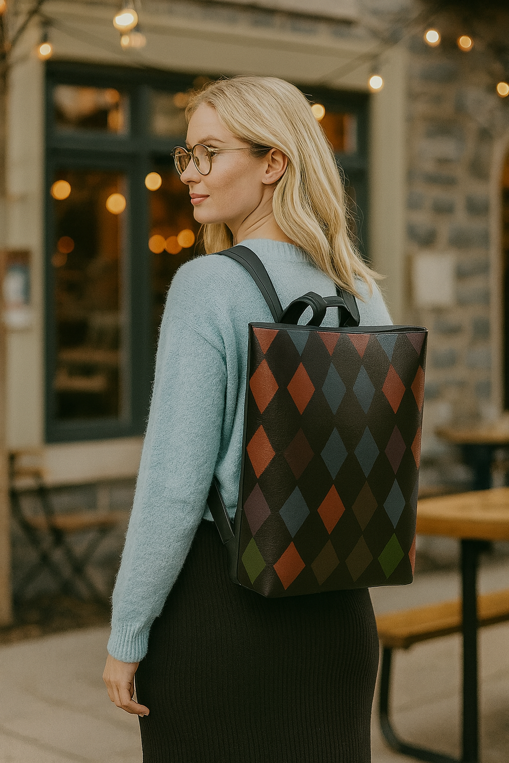 Holiday Harlequin Vegan Leather Backpack