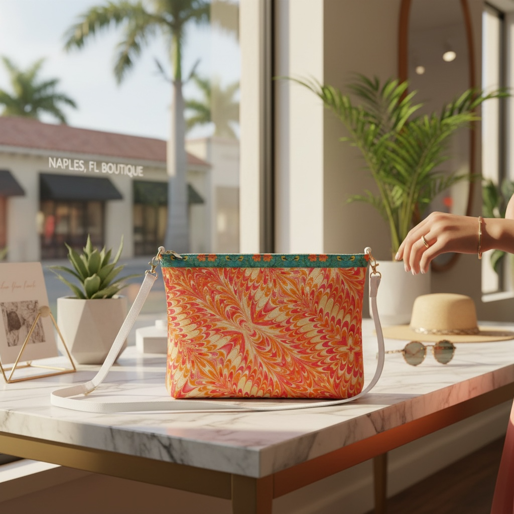 Tangerine Swirl Vegan Leather Crossbody Purse
