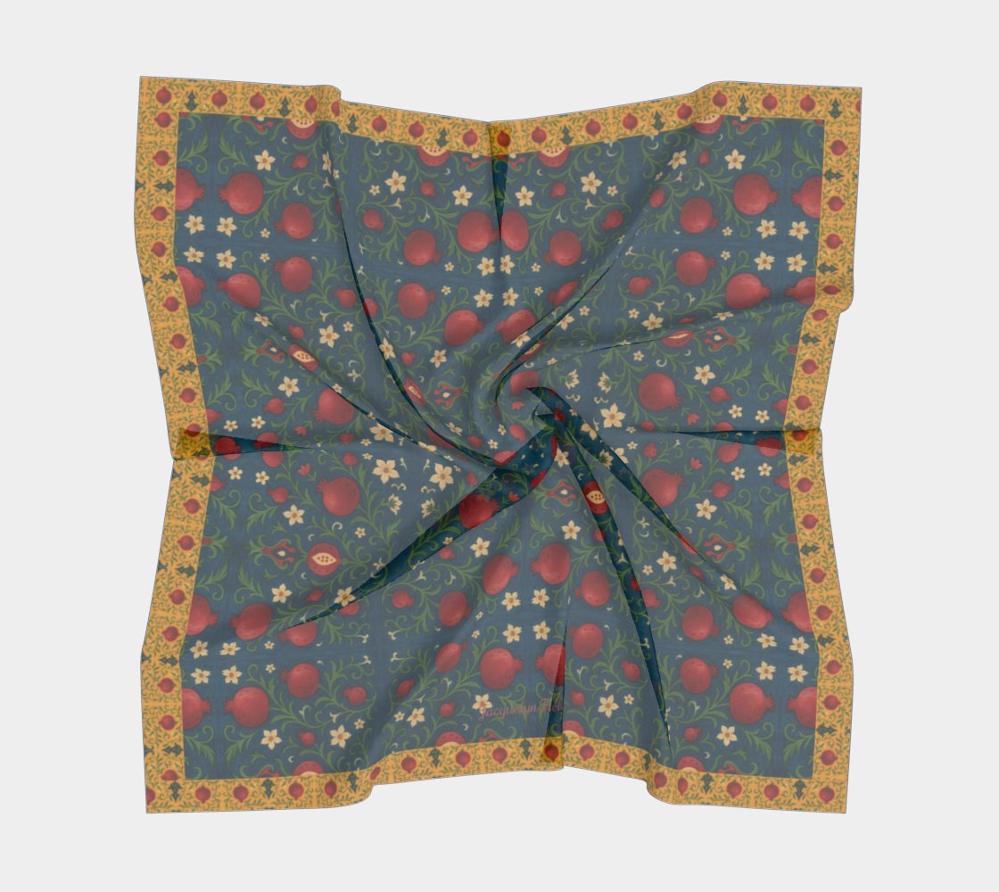 Winter Pomegranates Square Silk Scarf