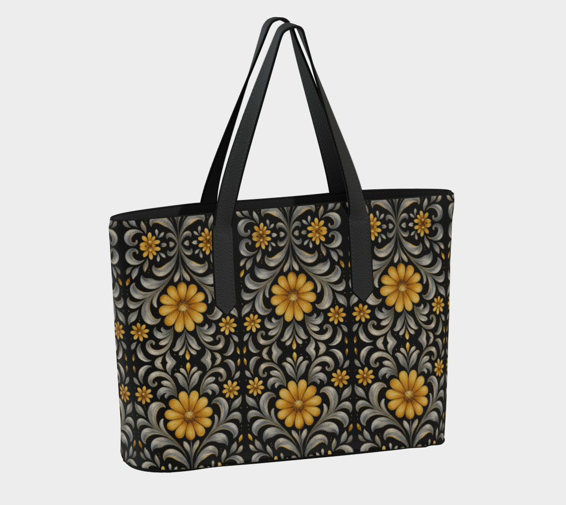Midnight Silver Garden large vegan tote
