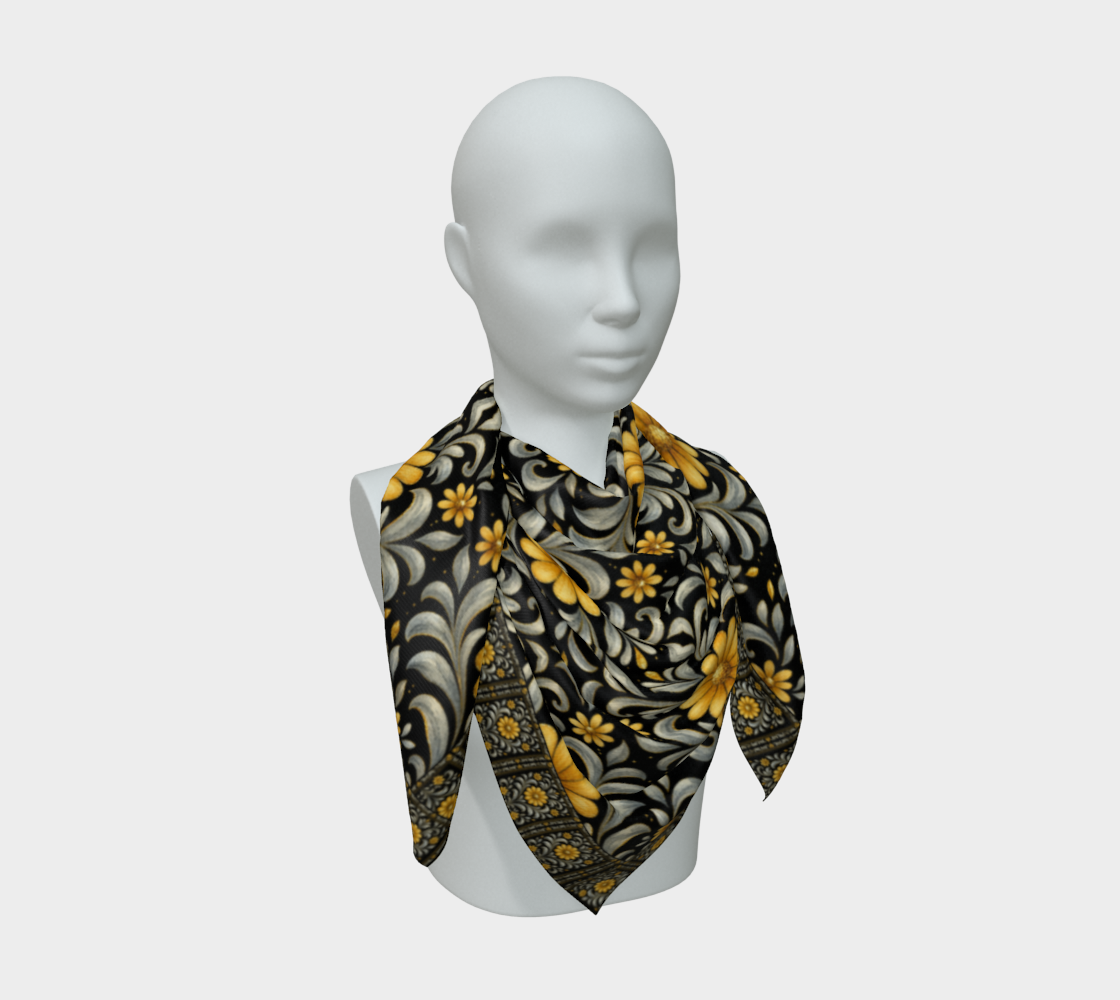 Midnight Silver Garden 50 x 50 scarf wth border
