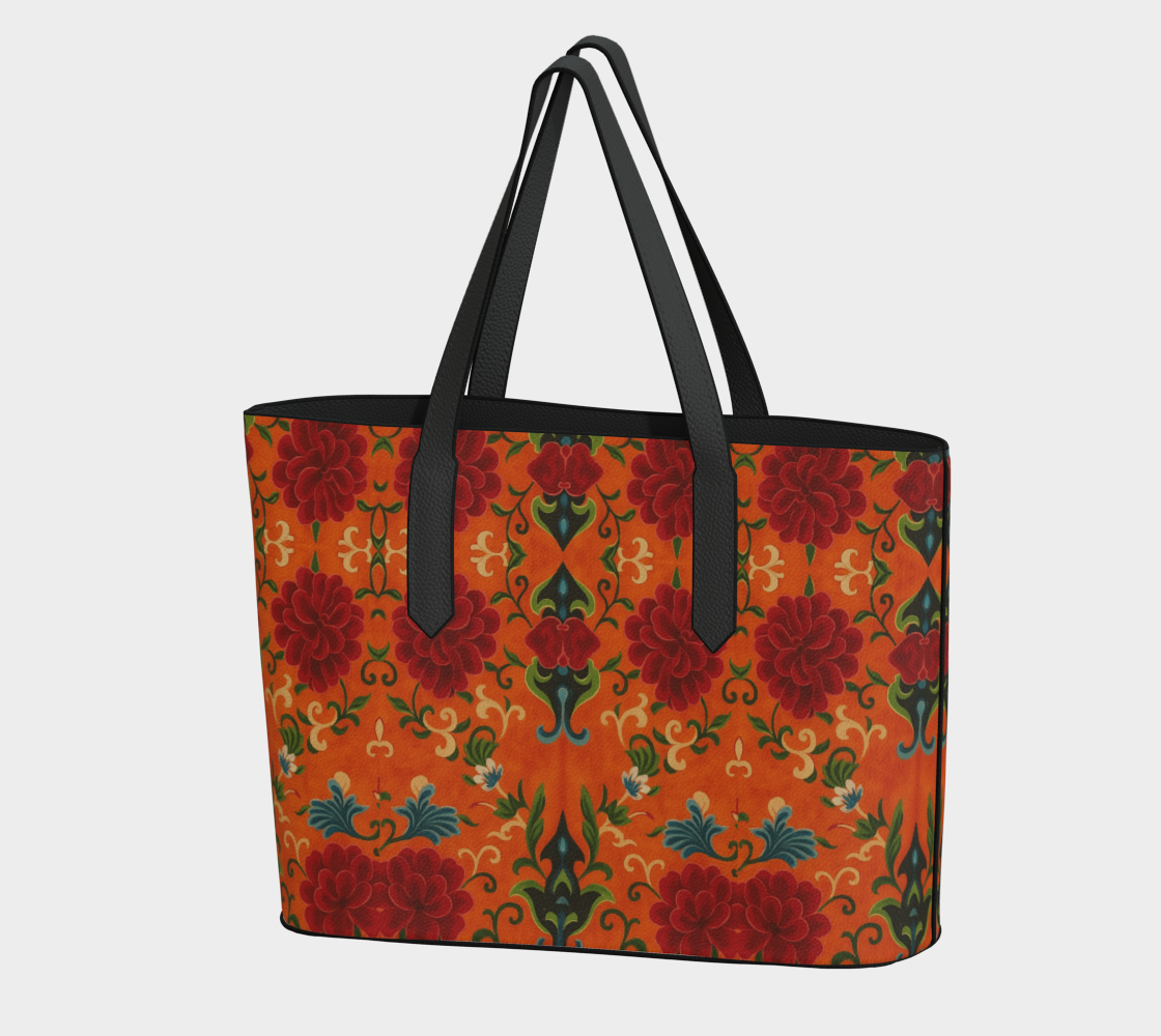 Marquesa Peonies Tangerine Vegan Leather Tote Bag
