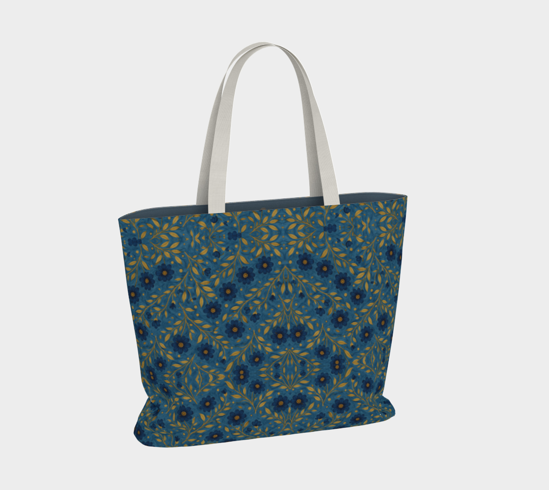 Indigo meadow floral fan canvas tote bag