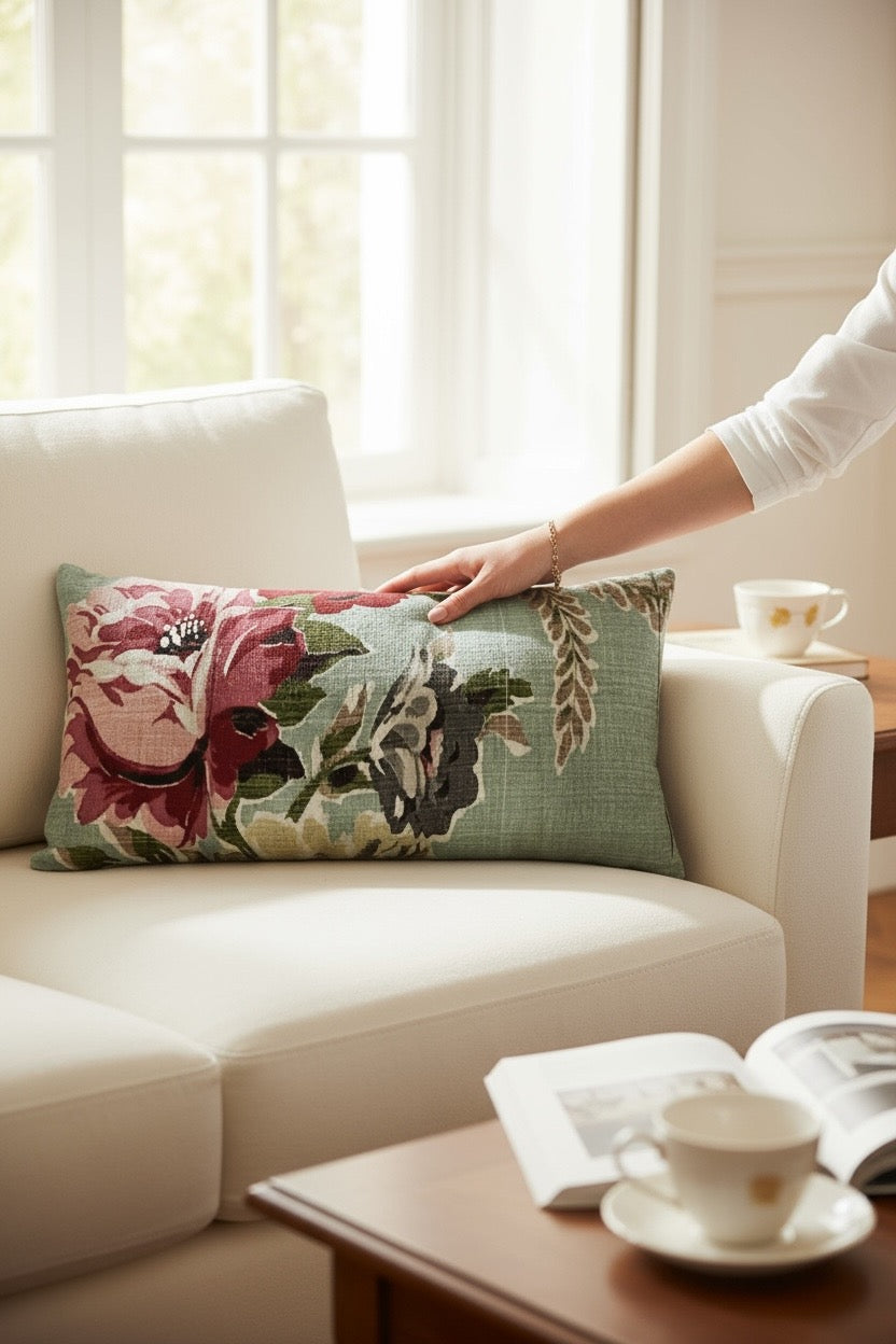 Seafoam Roses 24 x 12 Pillow Cover
