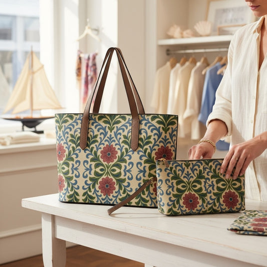 Jardin Provencale Blush Set: Vegan Leather Tote & Clutch Wristlet