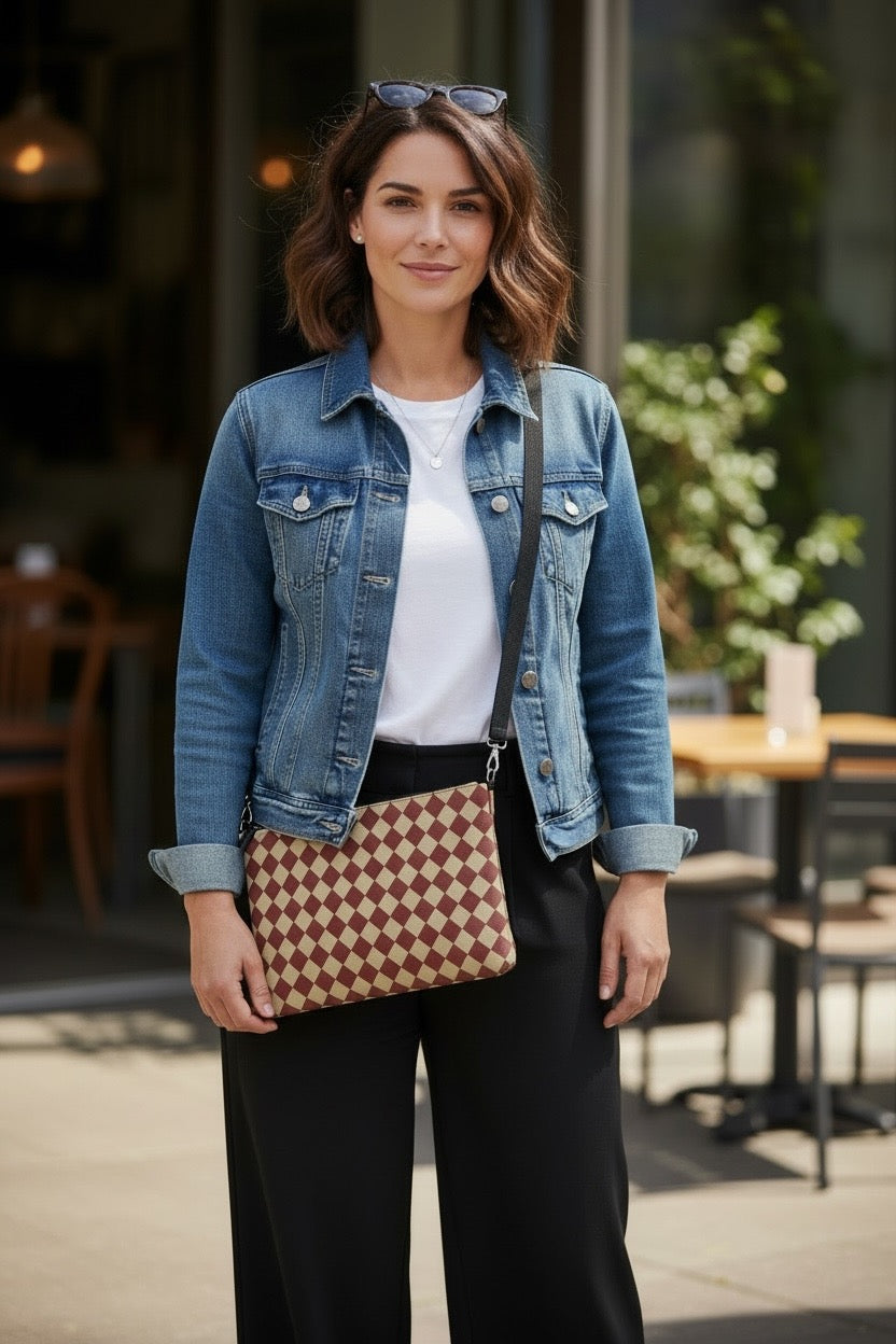 Cranberry Mini Harlequin Vegan Leather Crossbody Bag