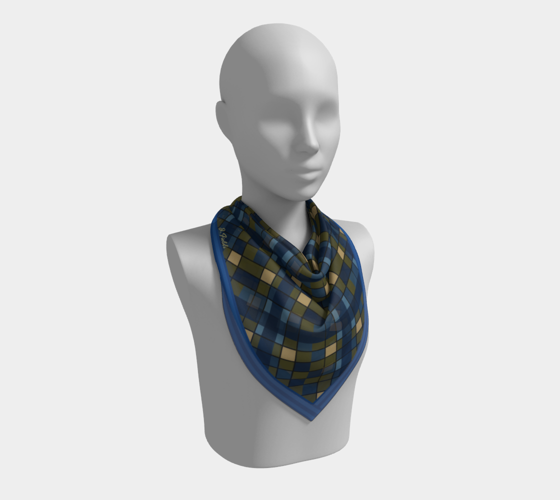Blue Plaid Silk Square Scarf