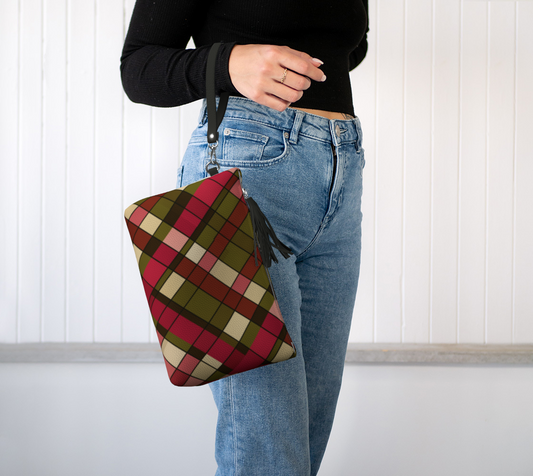 Plaid Harvest Vegan Leather Clutch Wristlet