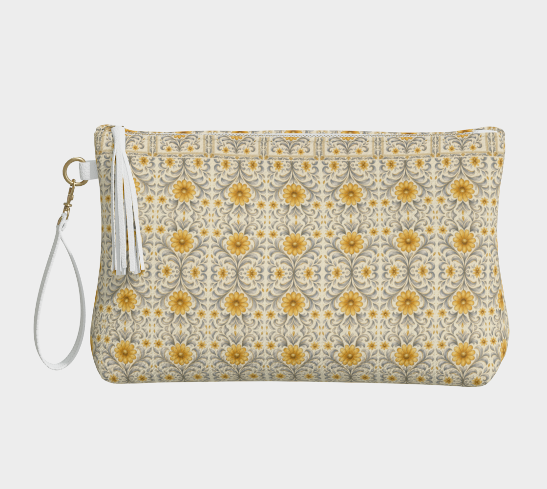 Mini Print silver garden clutch with white strap