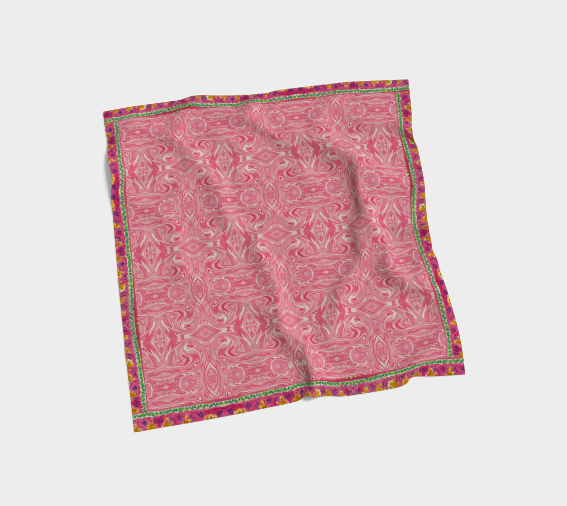 Pink Swirl with Border Silk Square Scarf