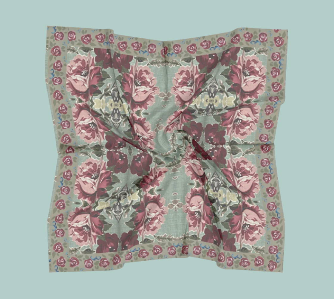 Sea Foam Roses Silk Square Scarf