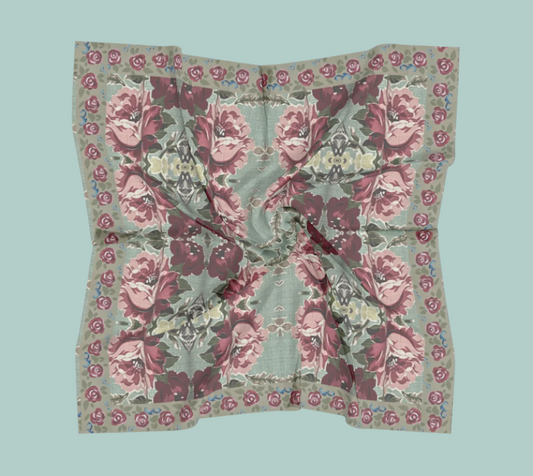 Sea Foam Roses Silk Square Scarf