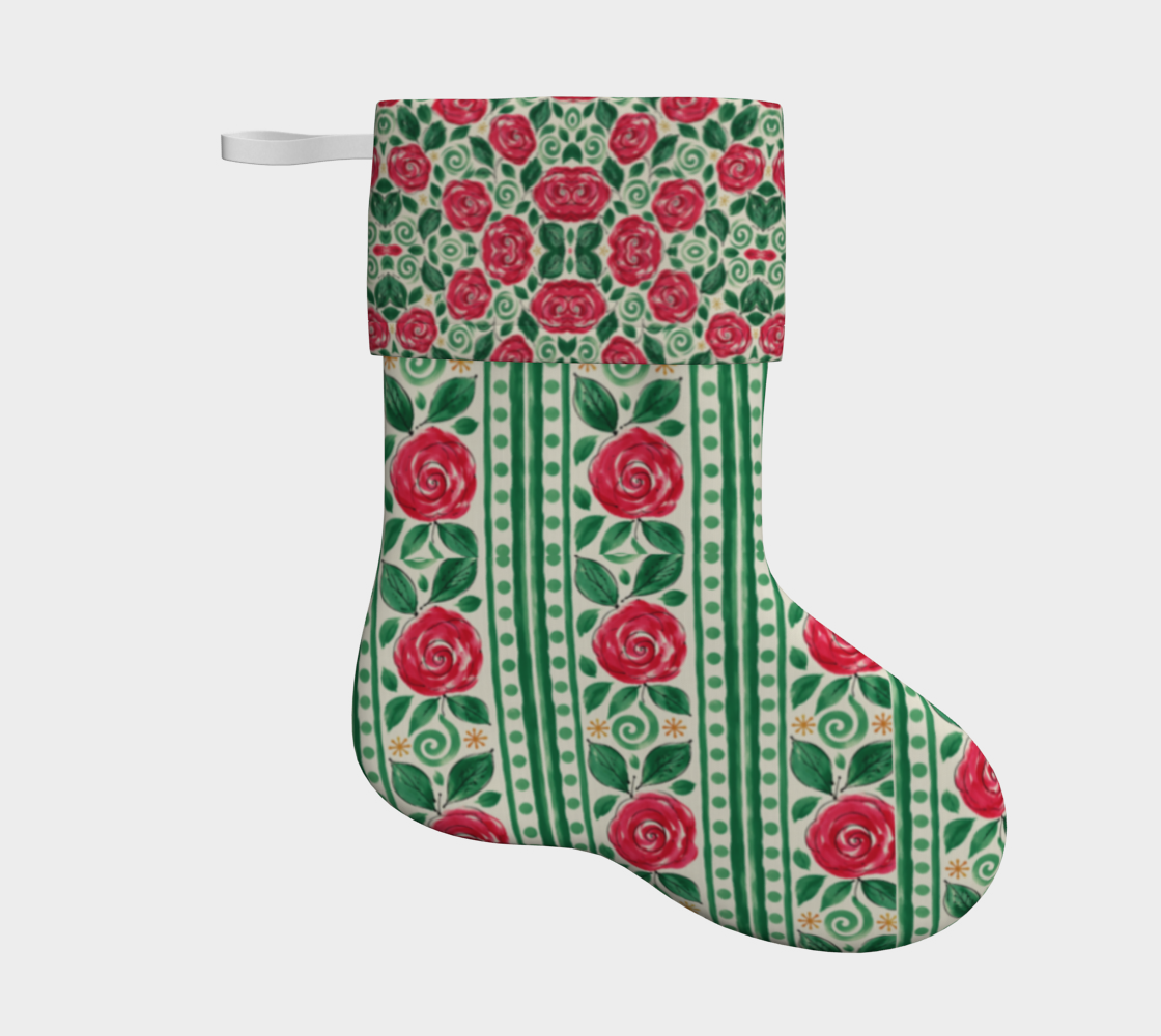 Christmas roses striped stocking