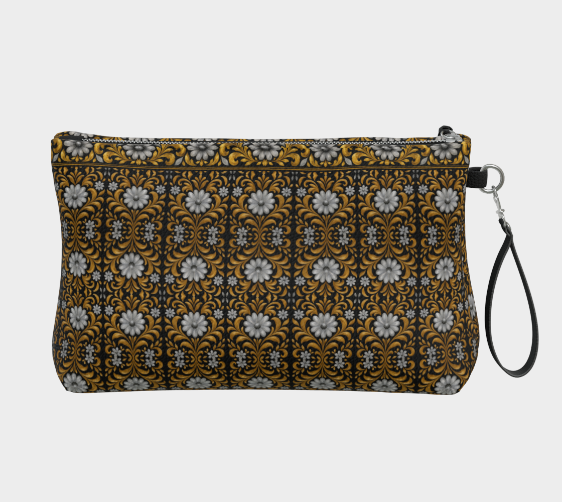 mini print midnight silver garden clutch