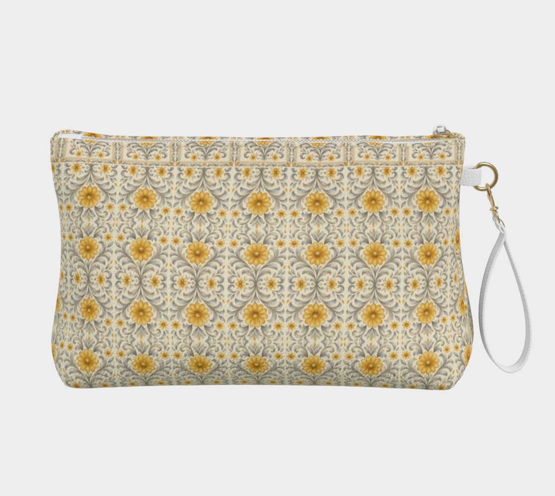 mini print silver garden clutch with white strap