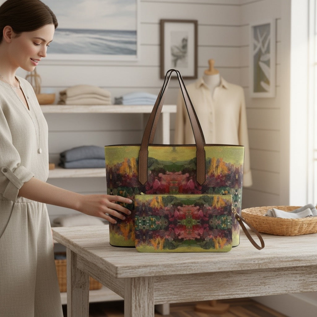 Giverny Gardens Set: Vegan Leather Tote & Clutch Wristlet