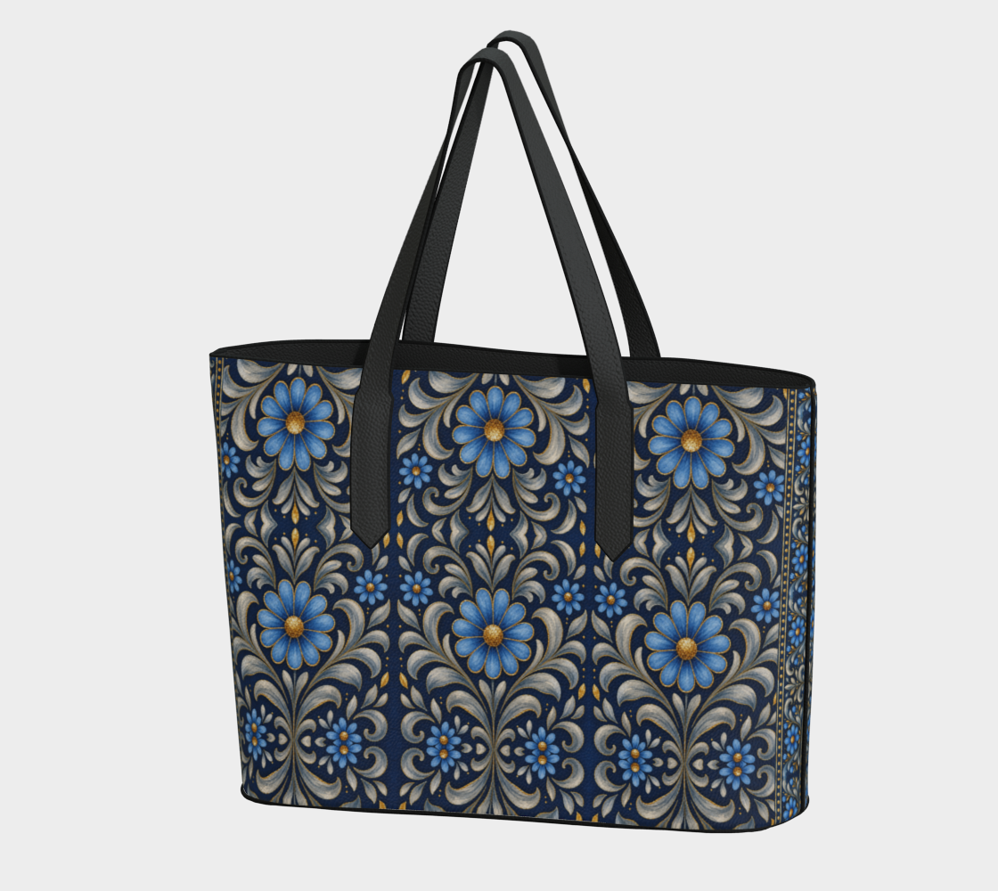 Gilded Navy Azure Bloom large vegan tote bag